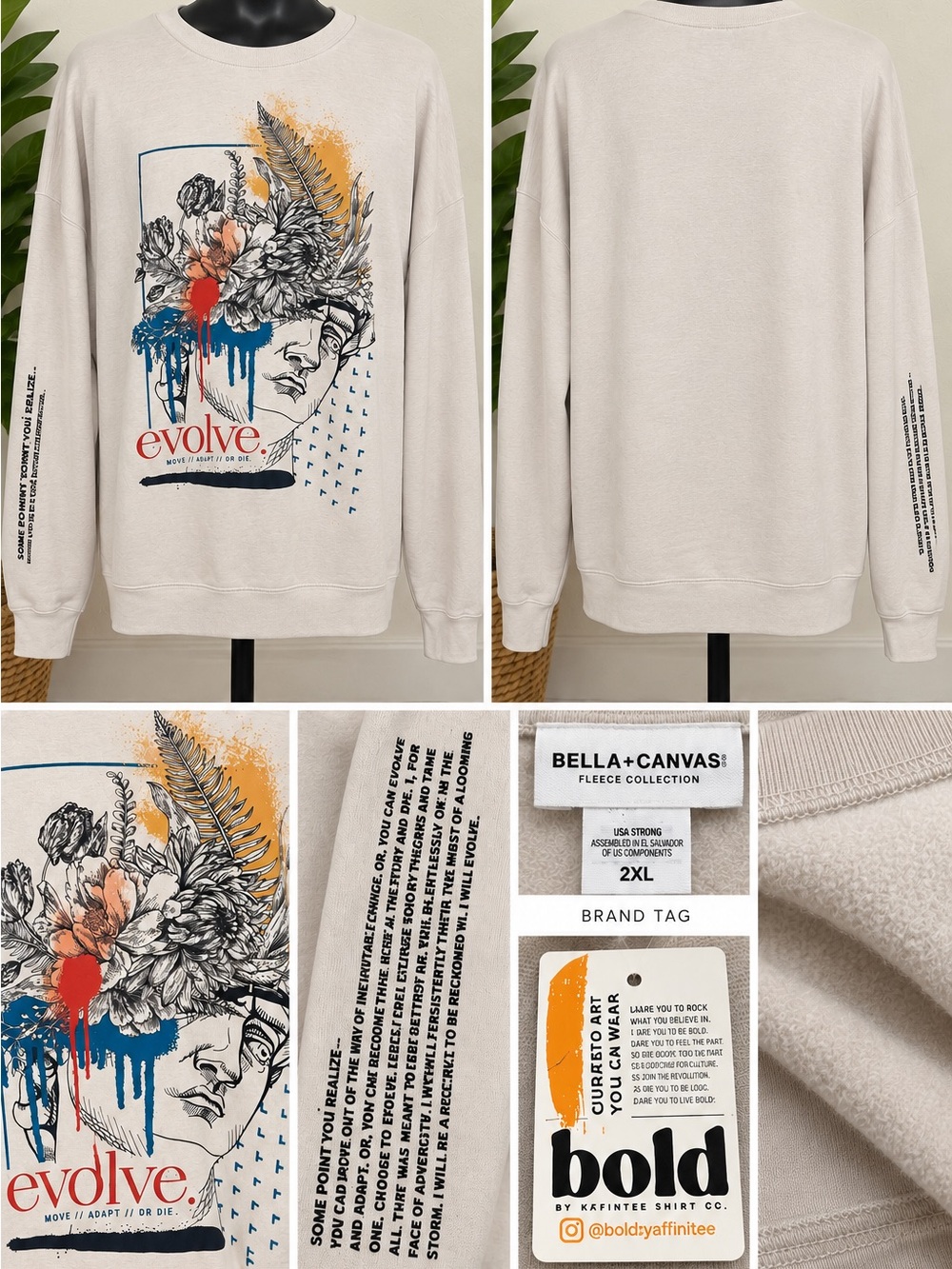 Bella Canvas Men’s Crewneck Sweatshirt — Cream with Multicolor Graphic